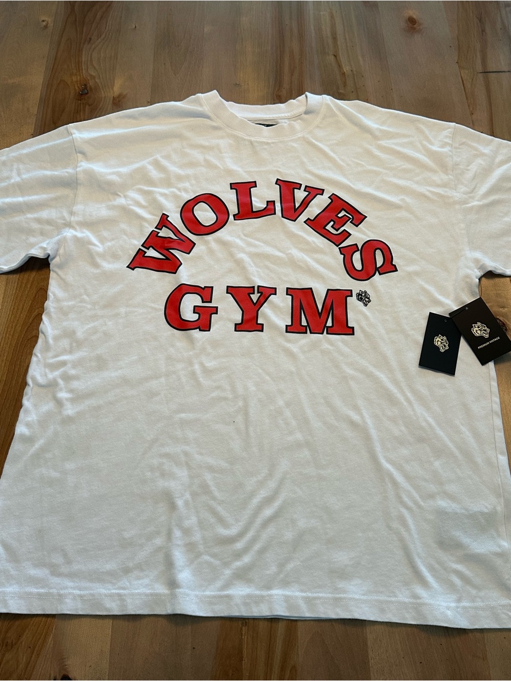 Darc Sport White Short Sleeve Tee with Red 'WOLVES GYM' Arch Graphic
